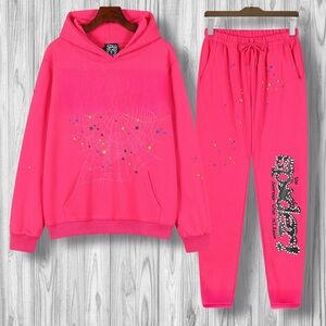 Pink Cozy Sweatshirt with Hood and Rhinestone Accents